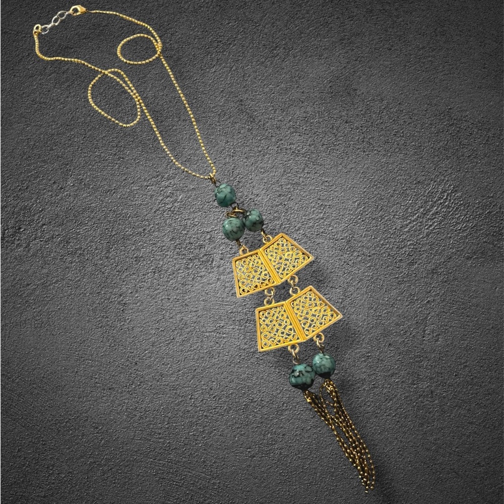 Vintage Gold and Green Pendant Statement Necklace